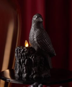 Black Flameless Candle Perching Crow
