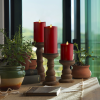 Burgundy Flameless Candle Pillars with Remote - Melted Top - Set of 3