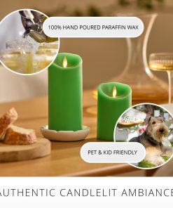 Vibrant Green Flameless Candle Pillar - Scallop Top - 3