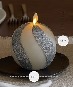 Brilliant Silver Candy Cane Glitter Flameless Candle Sphere