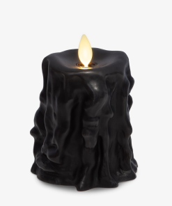 Black Heavy Wax Drip Flameless Candle Slim Pillar