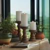 White Flameless Candle Pillars with Remote - Melted Top - Set of 3