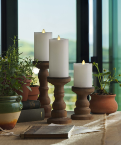 White Flameless Candle Pillars with Remote - Melted Top - Set of 3