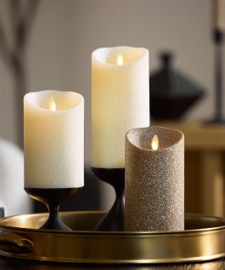 Radiant Ivory Glitter Flameless Candle Pillars