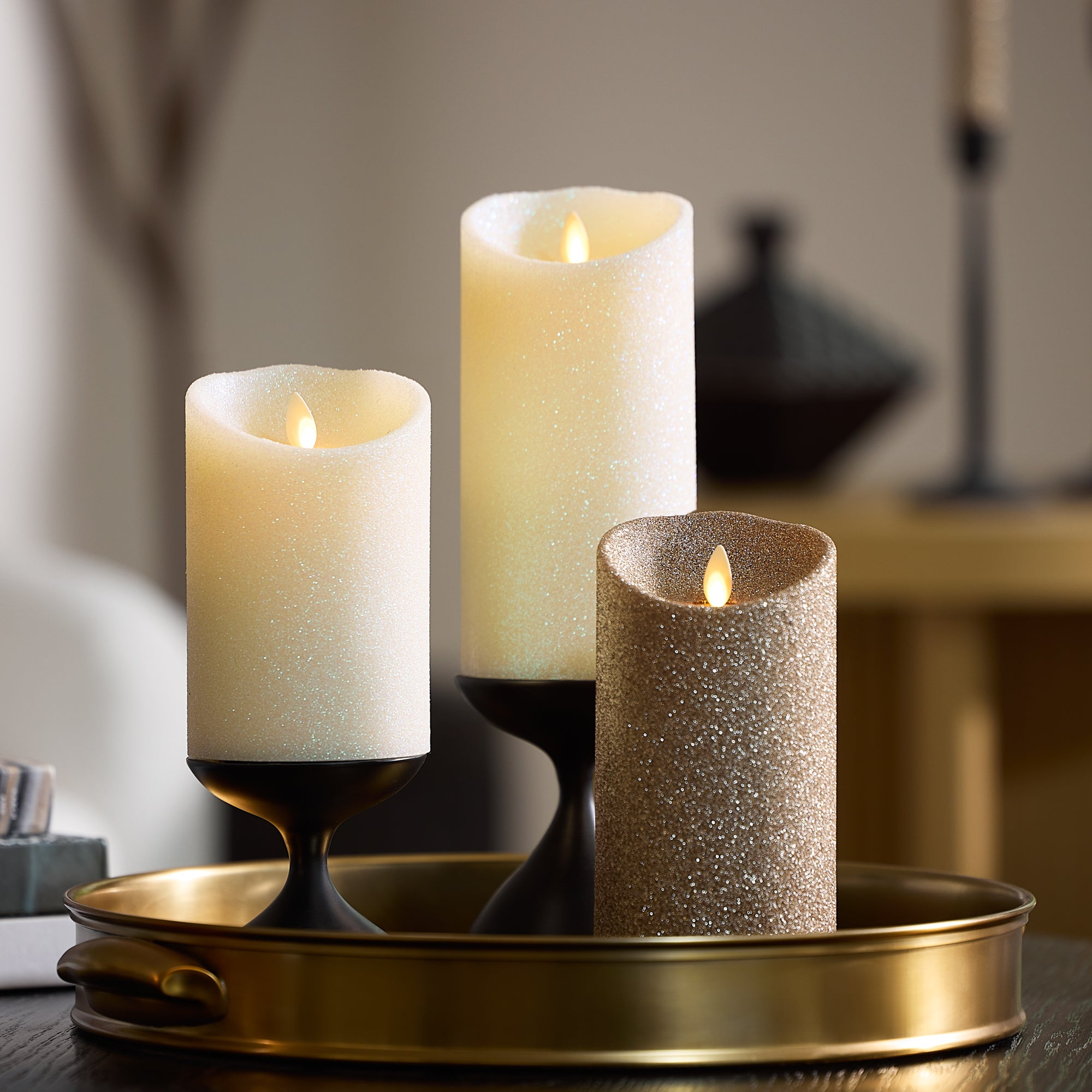sm-image-e80bce235f17140b90772157 Radiant Ivory Glitter Flameless Candle Pillars