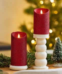 Holiday Red Glitter Flameless Candle Pillar