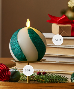 Green Candy Cane Glitter Stripe Flameless Candle Sphere