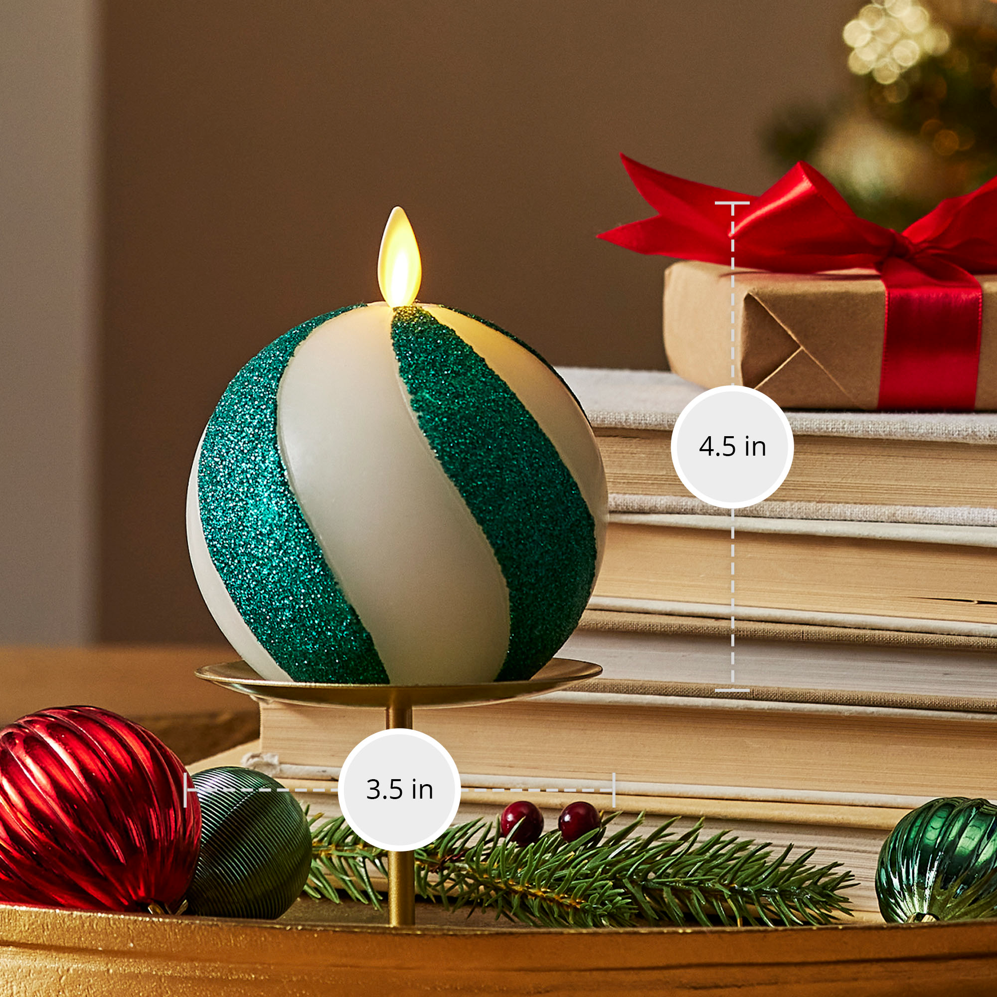 sm-image-e99732e7698089df2a1836c1 Green Candy Cane Glitter Stripe Flameless Candle Sphere