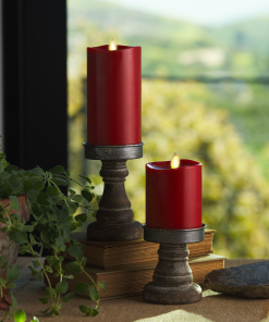 Burgundy Flameless Candle Pillar - Melted Top - 3" Width