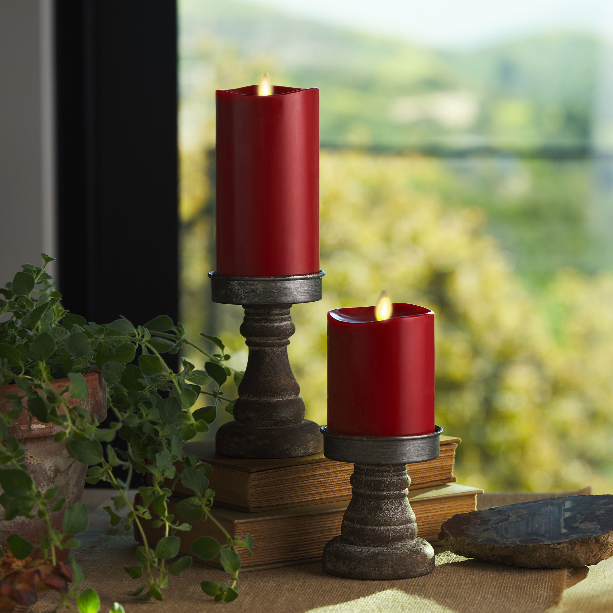 sm-image-ea5d9e3e394dce0e0e1589b4 Burgundy Flameless Candle Pillar - Melted Top - 3" Width