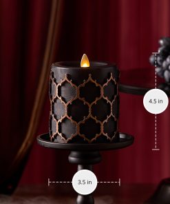 Black Embossed Fretwork Flameless Candle Pillar