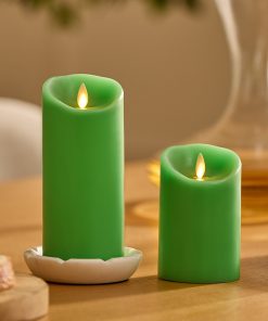 Vibrant Green Flameless Candle Pillar - Scallop Top - 3" Width