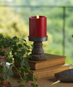 Burgundy Flameless Candle Pillar - Melted Top - 3" Width