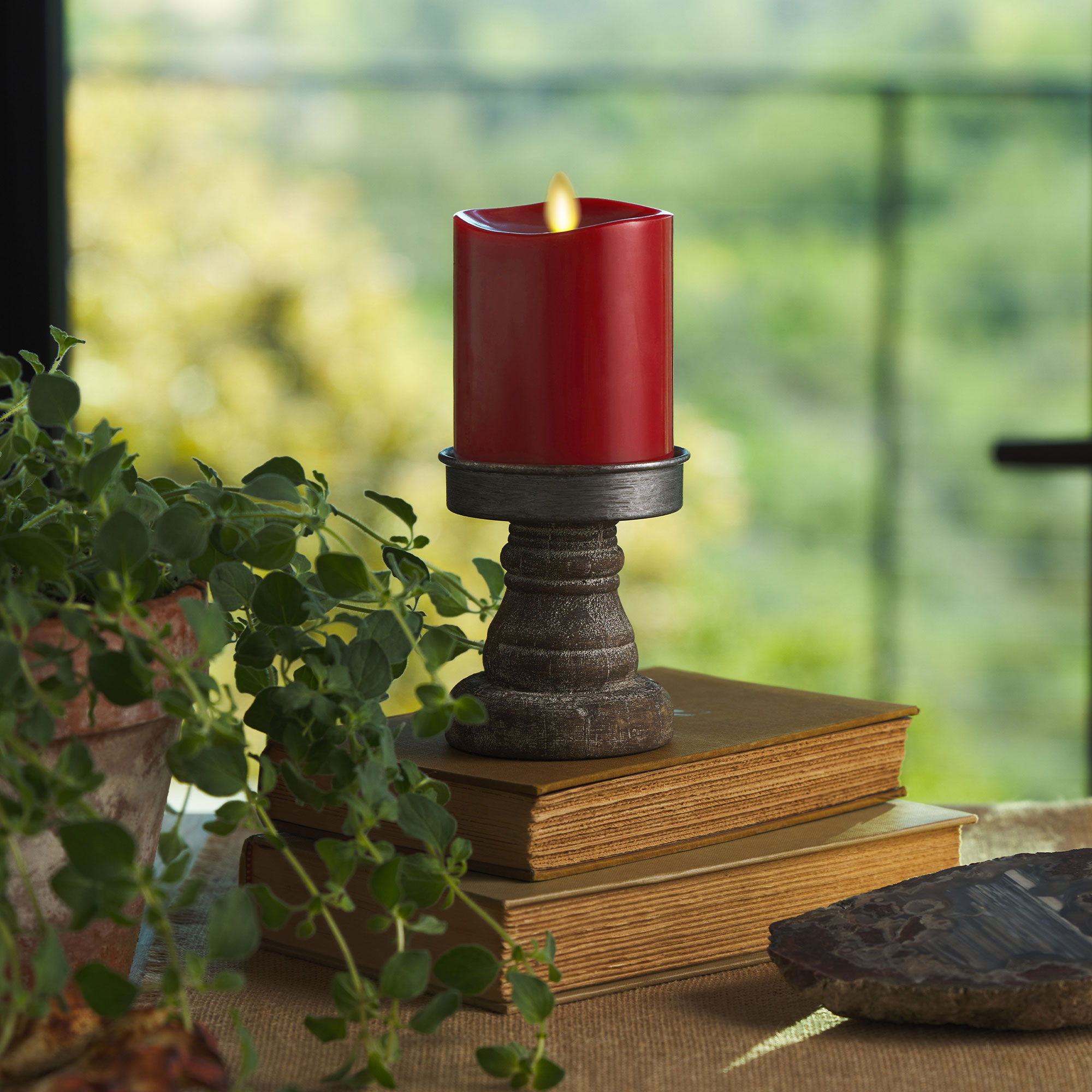 sm-image-eaceb31ed8b8652989a939d6 Burgundy Flameless Candle Pillar - Melted Top - 3" Width