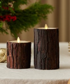 Real Bark Wood Flameless Candle Pillar