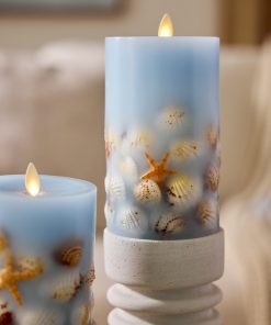 Soft Chambray Embedded Seashell & Starfish Flameless Candle Pillars