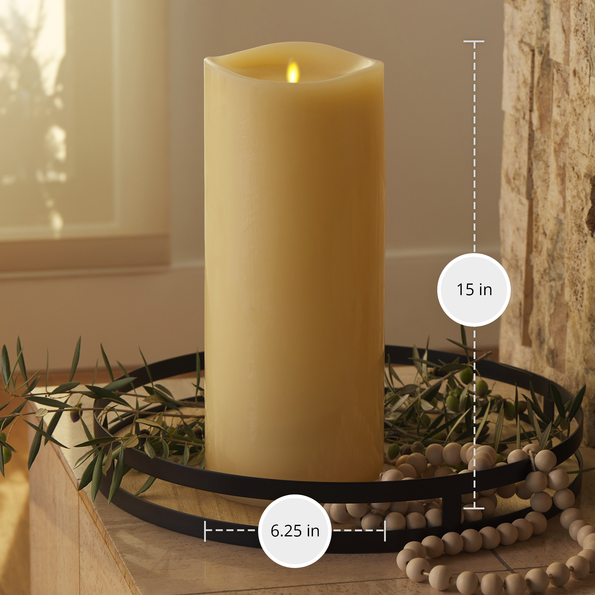 sm-image-ec59070991e08e890c89288a Ivory Flameless Candle Grand Pillar - Melted Top - 6.25" Width