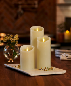 Ivory Flameless Candle Pillar - Scallop Top Vanilla Scented - 3.5” Width