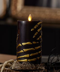 Black and Gold Skeleton Hands Flameless Candle Pillar