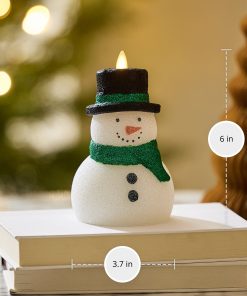 White Glitter Flameless Candle Snowman