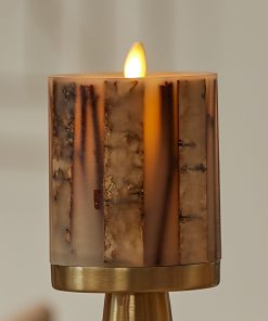 Ivory Embedded Birch and Twigs Flameless Candle Pillar
