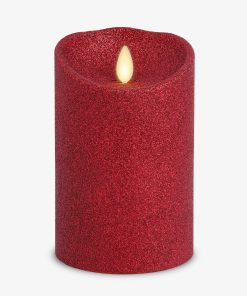 Holiday Red Glitter Flameless Candle Pillar