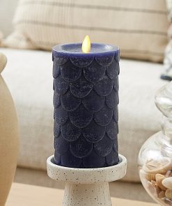 Midnight Blue Embossed Fish Scale Flameless Candle Pillar