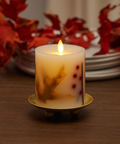 Embedded Fall Leaves & Twigs Flameless Candle Pillar