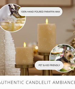 White Swan Embossed Snowflake Flameless Candle Pillar
