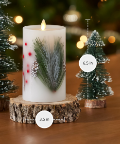 Embedded Pine, Berries & Pinecones Flameless Candle Pillar
