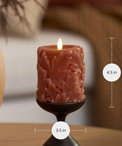 Caramel Café Embossed Leaves Flameless Candle Pillars