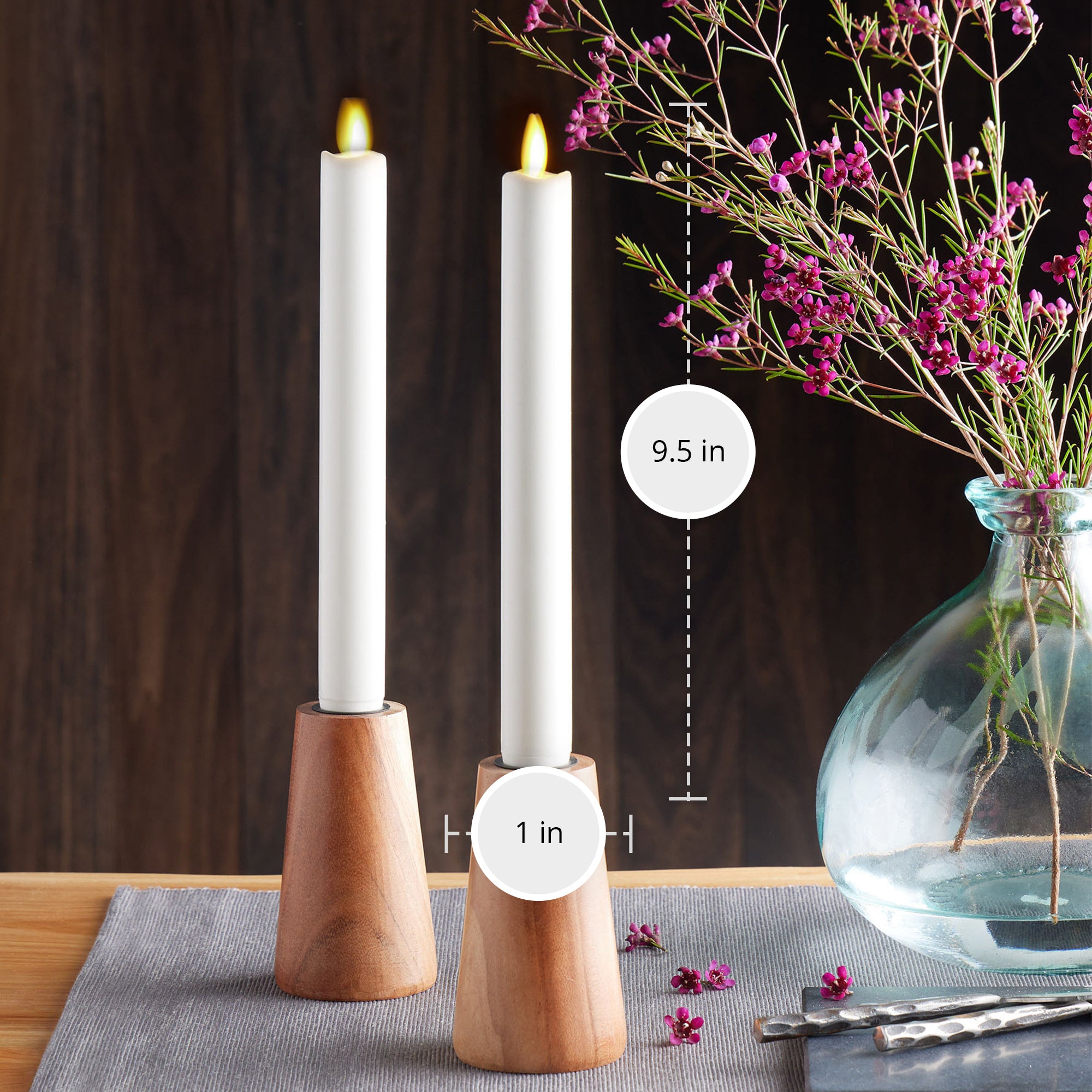 sm-image-f1aff8da56906f60cb2600ec White Flameless Candle Tapers - Melted Top - 9.5" Height - Set of 2