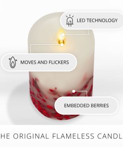 Embedded Red Berries Flameless Candle Pillar