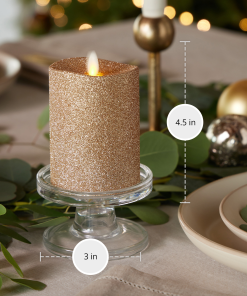 Gold Glitter Flameless Candle Pillar