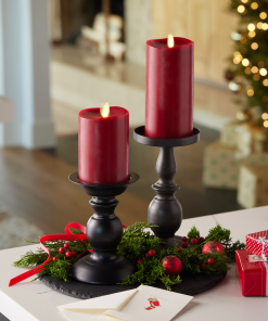 Burgundy Flameless Candle Pillar - Melted Top - 3