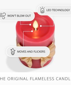 Holiday Red with Gold Bow Flameless Candle Pillar