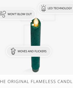 Holiday Green Glitter Flameless Candle Taper
