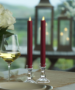 Burgundy Flameless Candle Tapers - Melted Top - 9.5" Height - Set of 2