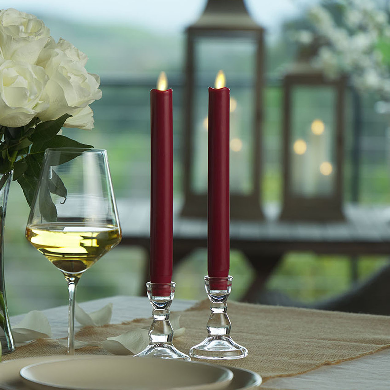 sm-image-f3de4989588194498a6d8ac3 Burgundy Flameless Candle Tapers - Melted Top - 9.5" Height - Set of 2