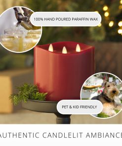 Burgundy Flameless Candle Tri-Flame Grand Pillar - Melted Top