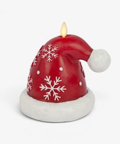 Holiday Red Santa Hat with Snowflakes Flameless Candle