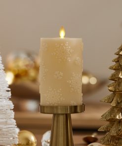 White Swan Embossed Snowflake Flameless Candle Pillar