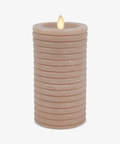 Timeless Taupe Chalky Ribbed Flameless Candle Pillar