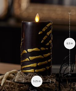 Black and Gold Skeleton Hands Flameless Candle Pillar