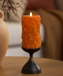 Marmalade Embossed Leaves Flameless Candle Pillars