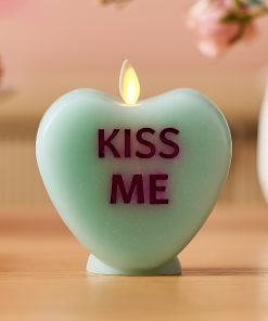 Fresh Mint Flameless Candle Candy Heart "KISS ME"
