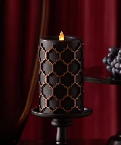 Black Embossed Fretwork Flameless Candle Pillar