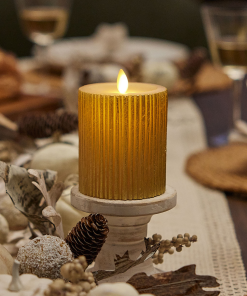 Ribbed Metallic Champagne Flameless Candle Pillar