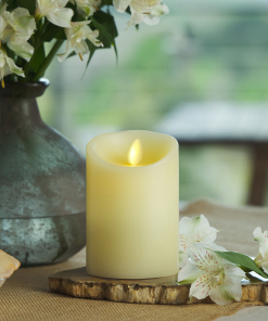 Ivory Flameless Candle Pillar - Scallop Top Vanilla Scented - 3.5” Width