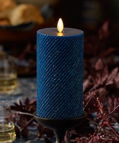 Glitter Blue Opal Ribbed Flameless Candle Pillar